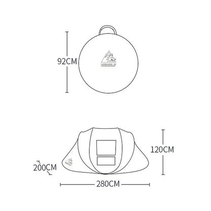 Boat-Shaped Pop-Up Camping Tent Large 280(L) x 200 (W) x 120(H)cm ECOTREK