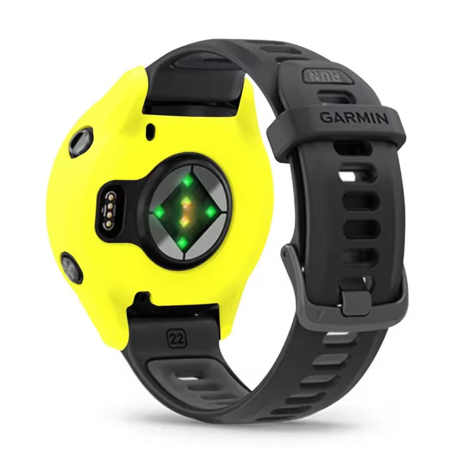 Yellow protective watch case for Garmin Forerunner 970, designed to safeguard the smartwatch from scratches and impacts.