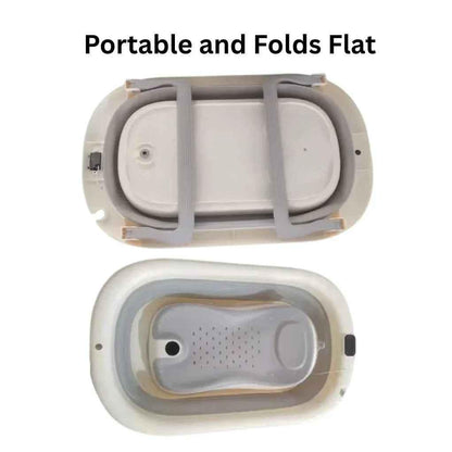 Foldable Baby Bath with Digital Thermometer & Newborn Support Rack - GREY