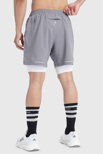 2 in 1 Mesh Shorts Foggy Grey With White