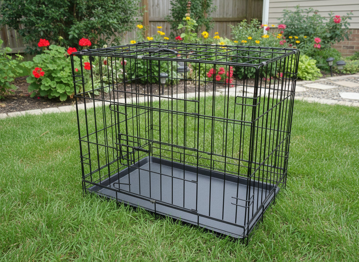 Pet Cage - 60cm Wide Collapsible Metal Pet Cage Black dealonline.co.nz