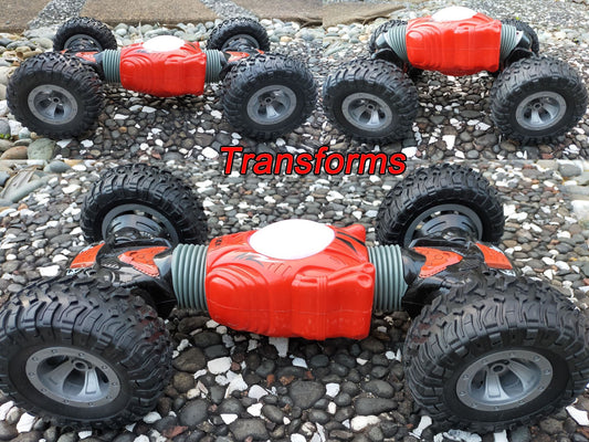 Dealonlinenz 4WD remote control stunt car with lights, showcasing its transformable design and colorful illuminated features.