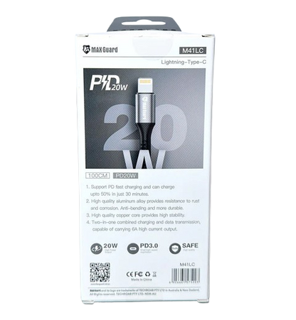 Maxguard 1m 20W Type-C to Lightning cable M41LC