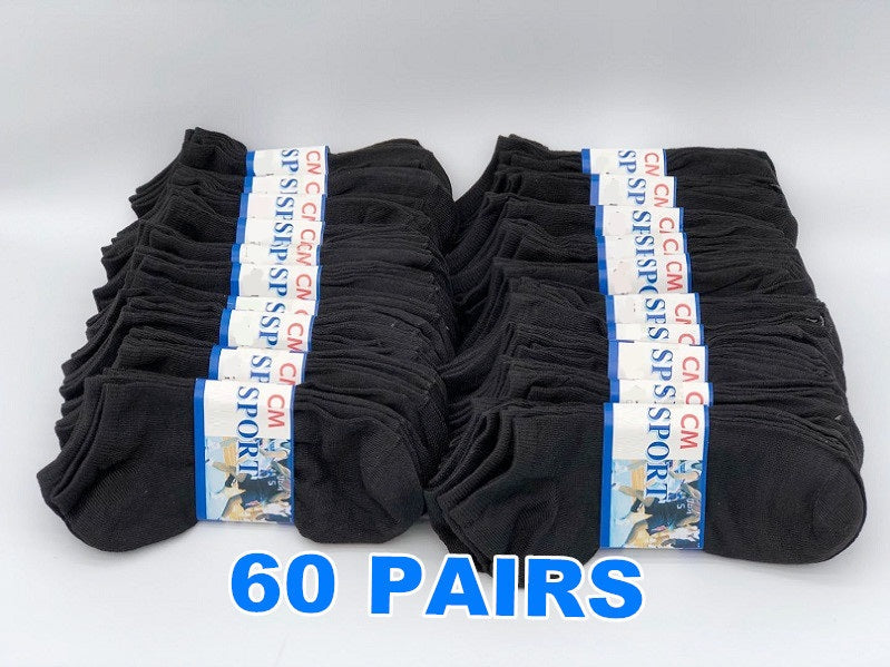 (60 Pairs) Thin Ankle Socks - BLACK - M7-11/ W8-12 dealonline.co.nz