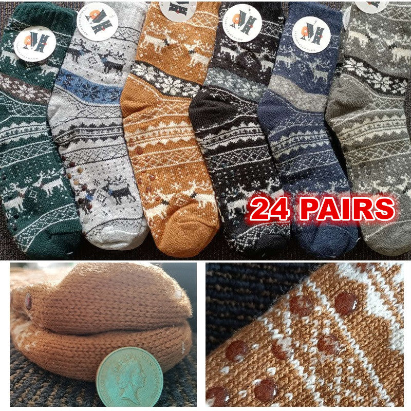 24 Pairs Mens Slipper Fuzzy Socks Winter Super Warm Soft Socks with Grippers dealonline.co.nz