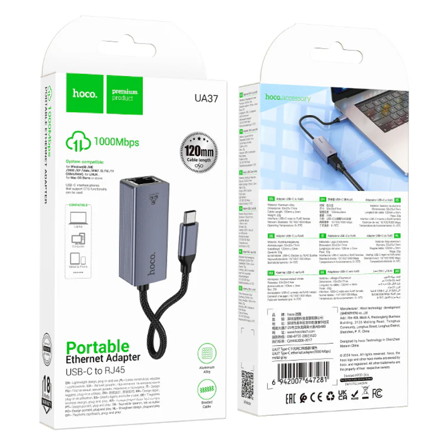 USB-C to RJ45 Ethernet Adapter 1000Mbps Gigabit LAN Adapter techplus