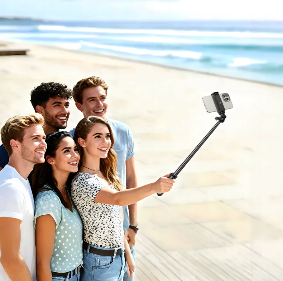 Techplus Bluetooth selfie stick tripod, 95cm with remote, adjustable handheld device holder for smartphones.