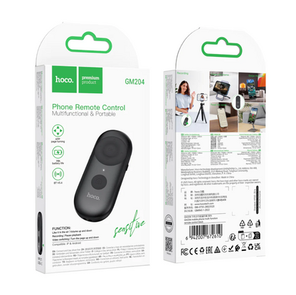 Techplus Bluetooth TikTok remote control for mini phones, compact GM204 model, shown in the image with buttons and sleek design.