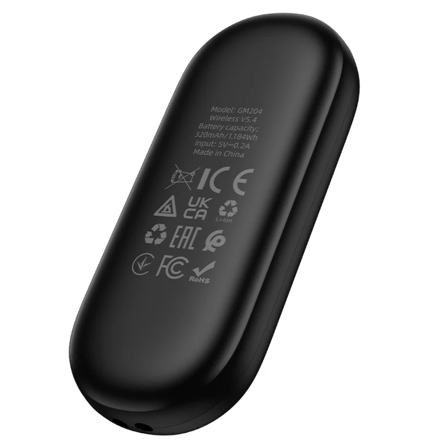 Techplus Bluetooth TikTok remote control for mini phones, compact GM204 model with functional buttons on a sleek black device.