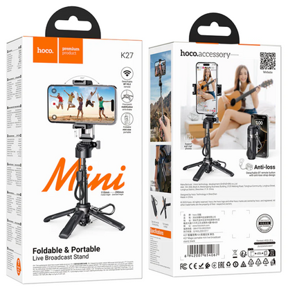 Techplus Hoco Mini Bluetooth Selfie Stick Tripod with Remote, compact portable device for hands-free photos and videos.