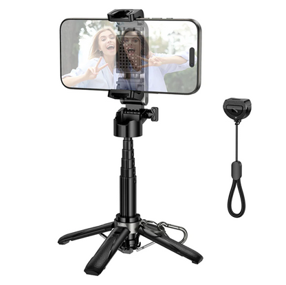 Techplus Hoco Mini Bluetooth Selfie Stick Tripod with remote, compact design for selfies and photos, black color.