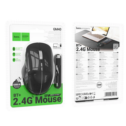 Wireless Mouse Dual Mode Bluetooth LED Rechargeable (GM40) Black techplus