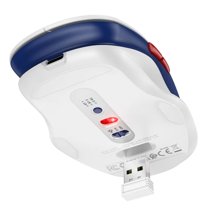 Wireless Mouse Dual Mode Bluetooth LED Rechargeable (GM40) White techplus