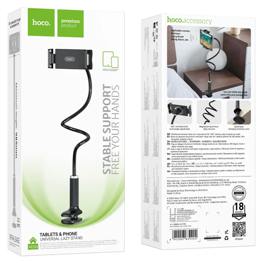 Flexible Hoco Universal Lazy Stand phone and tablet holder by TechPlus, shown supporting a device with adjustable positioning.