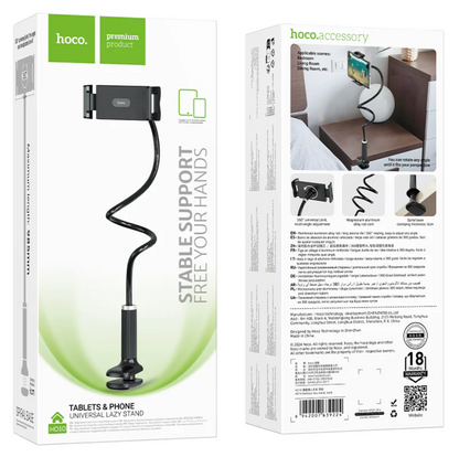 Flexible Hoco Universal Lazy Stand phone and tablet holder by TechPlus, shown supporting a device with adjustable positioning.