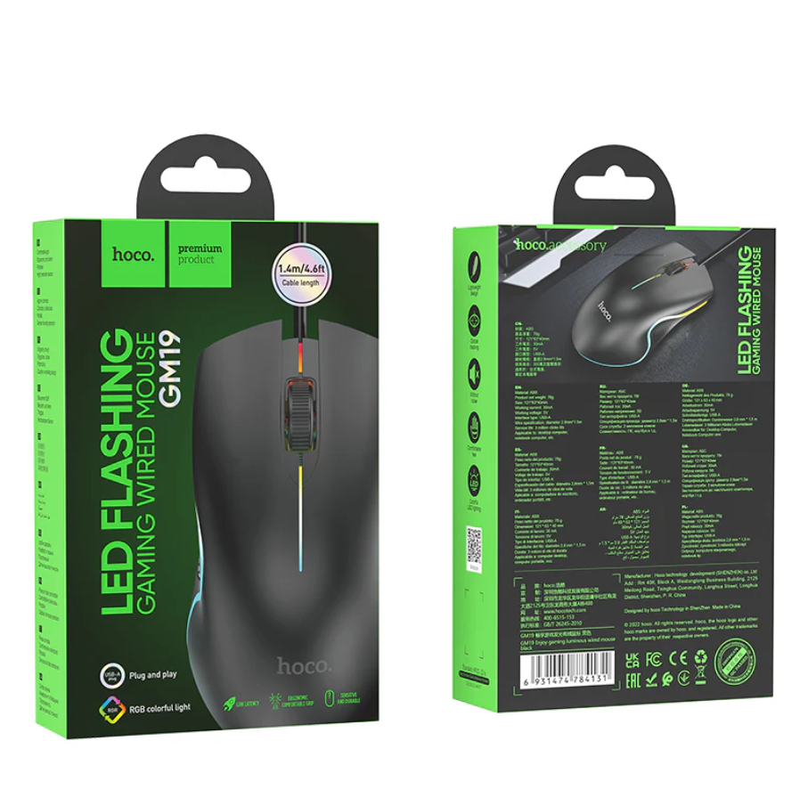 Hoco Wired Gaming Mouse RGB Ergonomic GM19 techplus