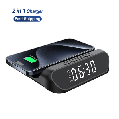 2-in-1 Multifunctional Wireless Charger with Alarm Clock 15W Fast Charging Stand