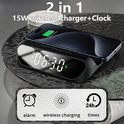 2-in-1 Multifunctional Wireless Charger with Alarm Clock 15W Fast Charging Stand - ShopHub