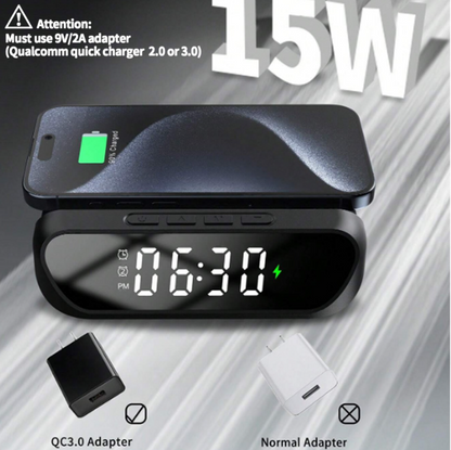 2-in-1 Multifunctional Wireless Charger with Alarm Clock 15W Fast Charging Stand