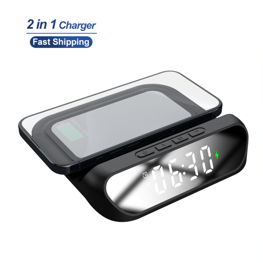 2-in-1 Multifunctional Wireless Charger with Alarm Clock 15W Fast Charging Stand - ShopHub