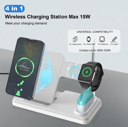 4-in-1 Wireless Charging Station 15W Fast Wireless Charger Stand for i-Series Devices