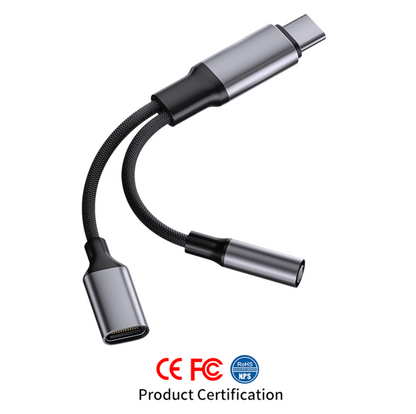 Dual-Port USB-C Adapter Cable with PD Fast Charging & 2-in-1 Type-C Audio Support - ShopHub