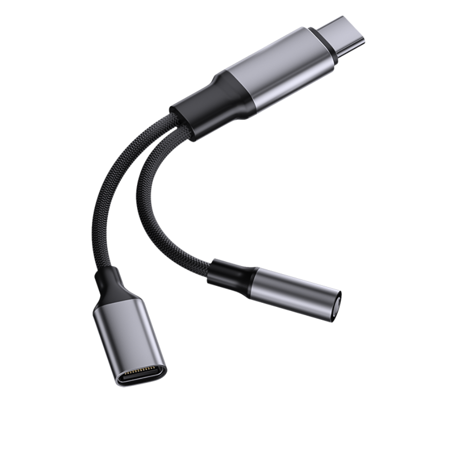 Dual-Port USB-C Adapter Cable with PD Fast Charging & 2-in-1 Type-C Audio Support