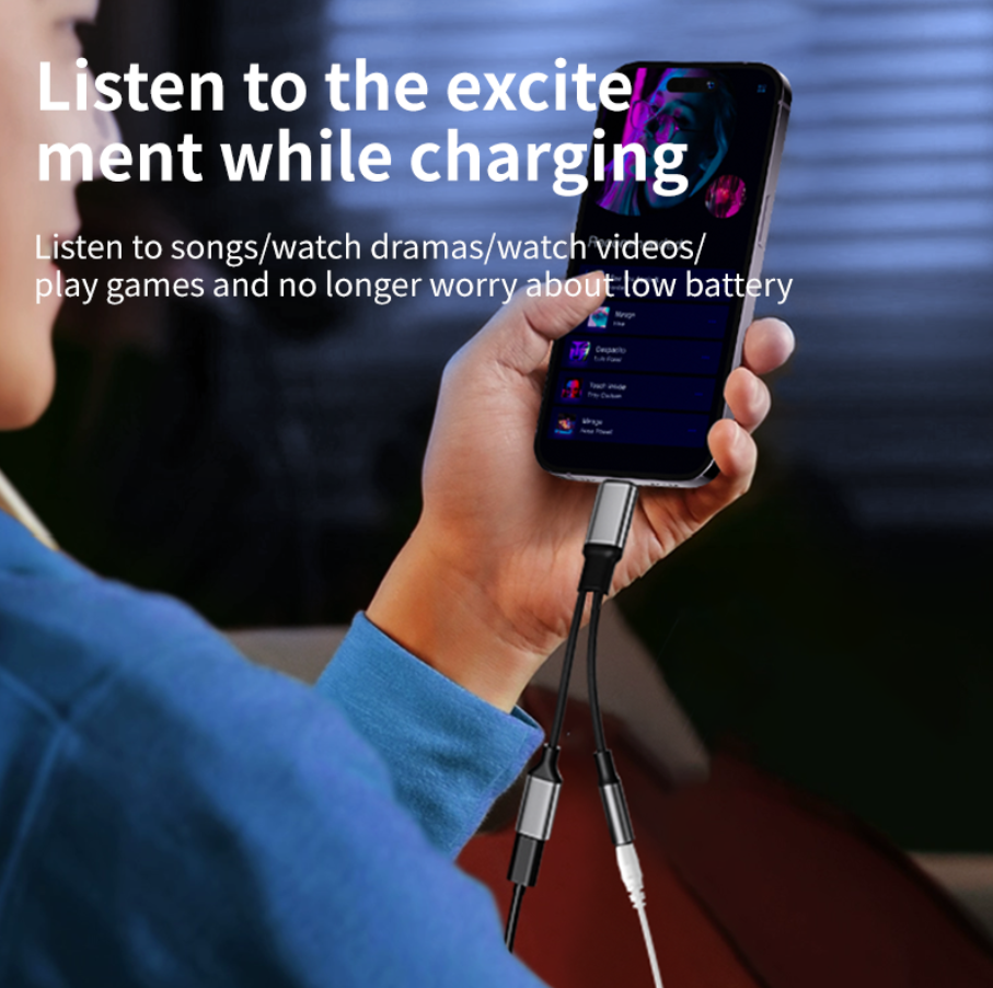 Dual-Port USB-C Adapter Cable with PD Fast Charging & 2-in-1 Type-C Audio Support - ShopHub