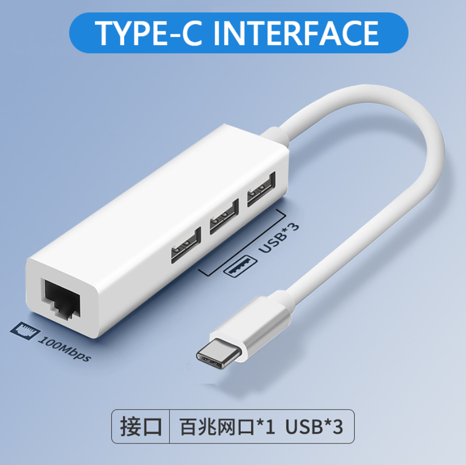 USB 3.0 Type-C Multi-Port Network Card Hub with 100Mbps Ethernet Extender