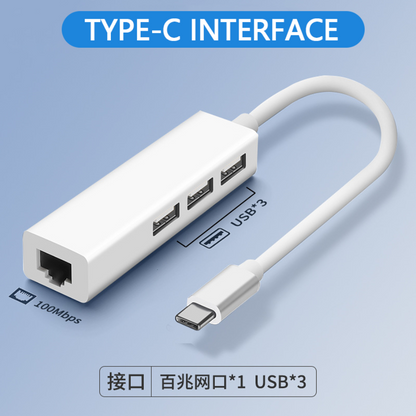 USB 3.0 Type-C Multi-Port Network Card Hub with 100Mbps Ethernet Extender