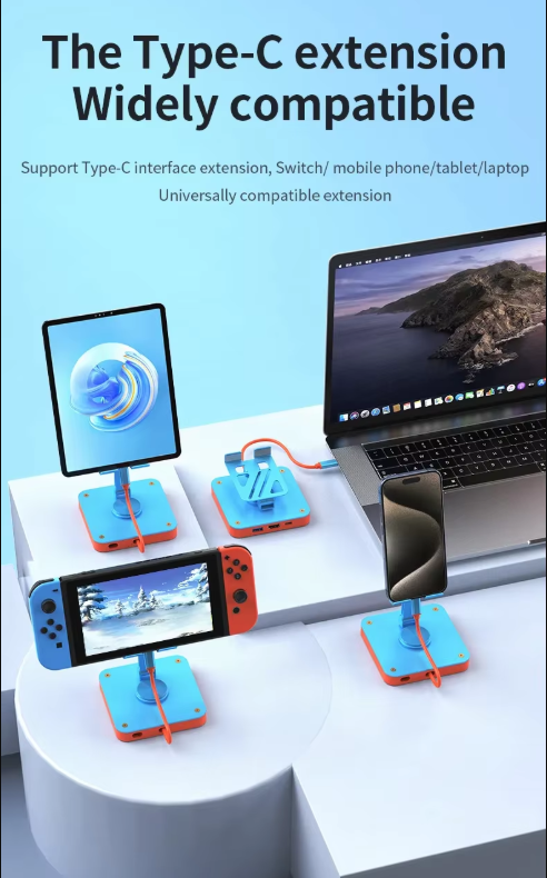 Adjustable 3-in-1 Nintendo Switch Stand USB-C Hub with 4K HDMI & 100W PD Charging - ShopHub