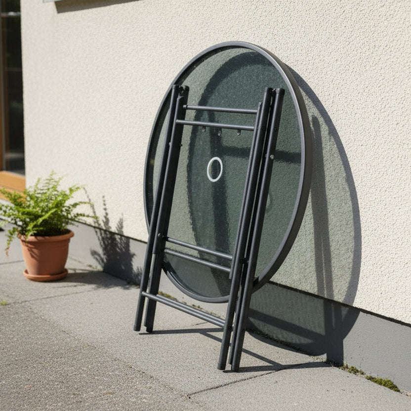 90CM Foldable Tempered Glass Round Garden Table dealonline.co.nz