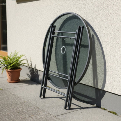 90CM Foldable Tempered Glass Round Garden Table dealonline.co.nz