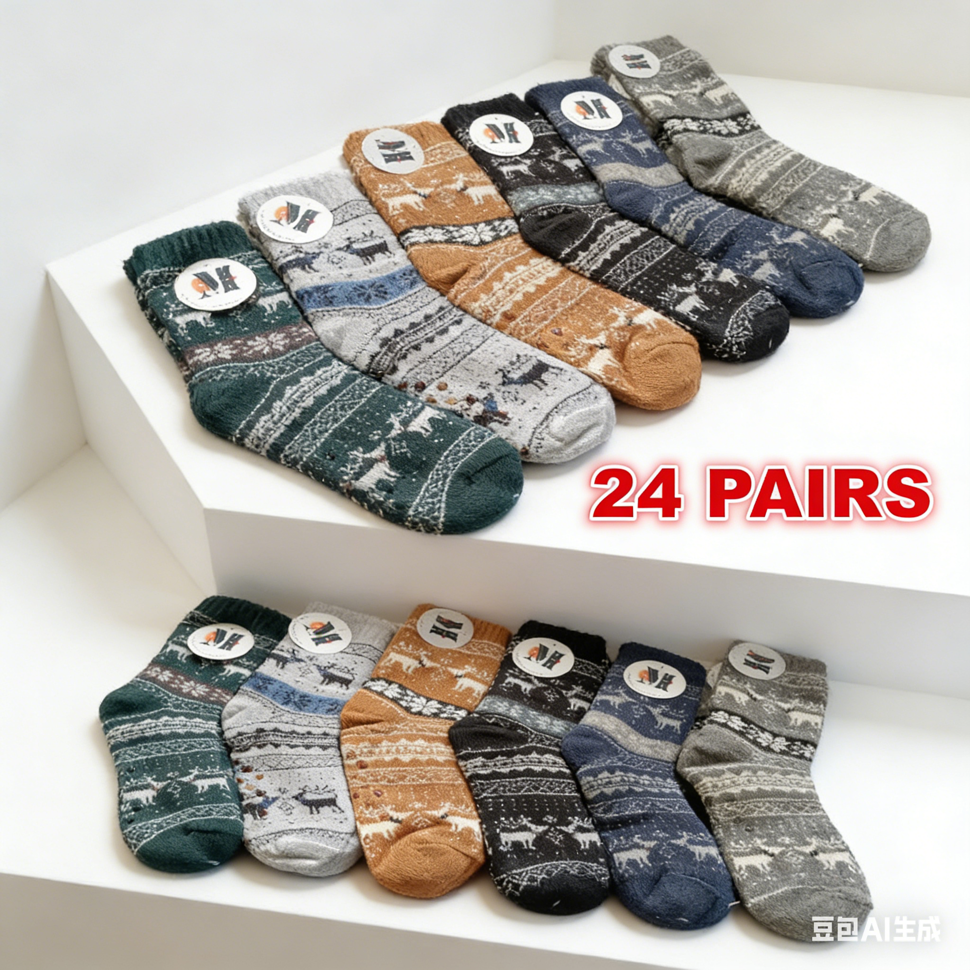 24 Pairs Mens Slipper Fuzzy Socks Winter Super Warm Soft Socks with Grippers dealonline.co.nz
