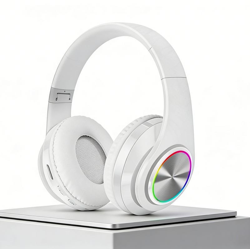 WHITE- Wireless bluetooth Headset Headphones Foldable Stereo Earphones LED Super dealonline.co.nz