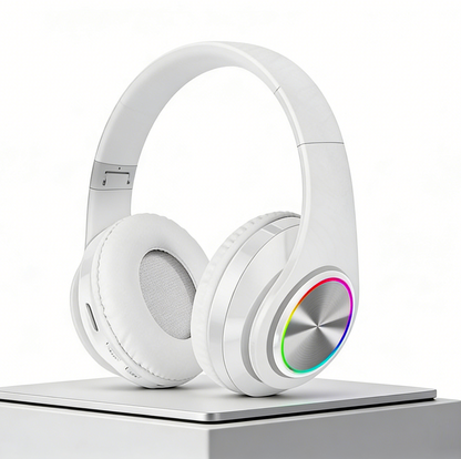 WHITE- Wireless bluetooth Headset Headphones Foldable Stereo Earphones LED Super dealonline.co.nz