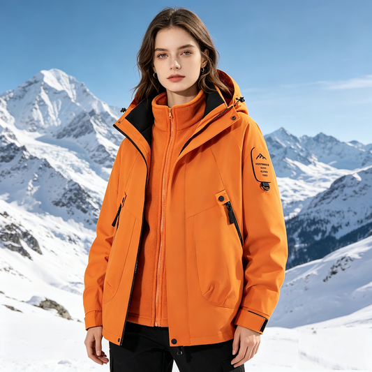 Unisex 3-in-1 Detachable Outdoor Jacket Waterproof Windproof Mountain Coat