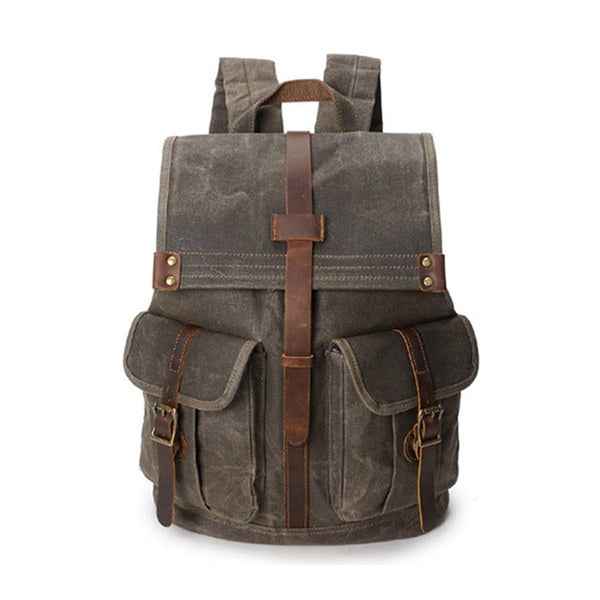 Men's Waxed Canvas Backpack — Vintage Leather Trim Waterproof | Travel & Hiking