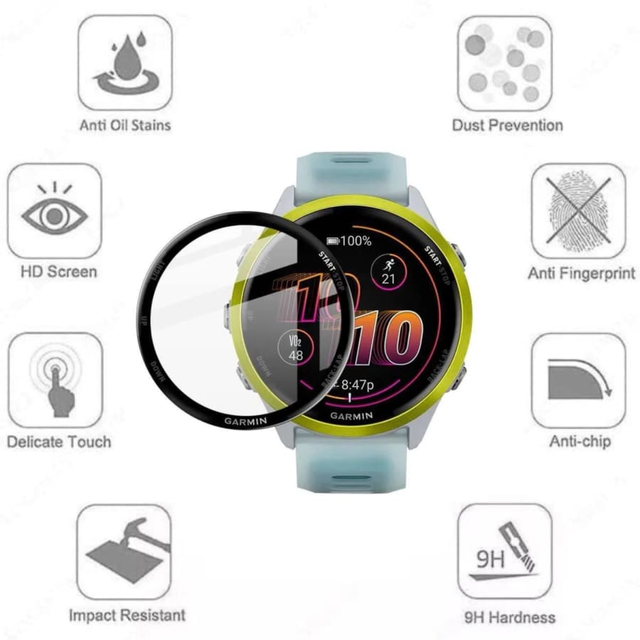 Garmin Forerunner 570 watch screen protector, clear protective film on a 47mm fitness watch, durable and scratch-resistant.