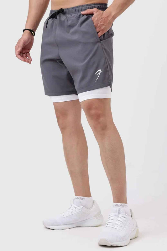 2 in 1 Compression Shorts Grey with White