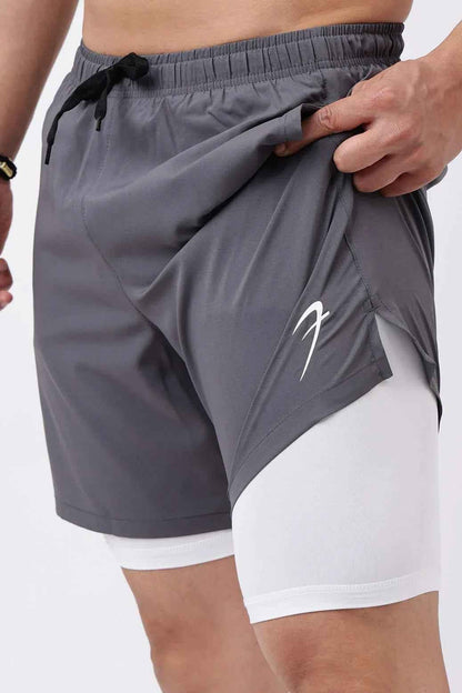 2 in 1 Compression Shorts Grey with White
