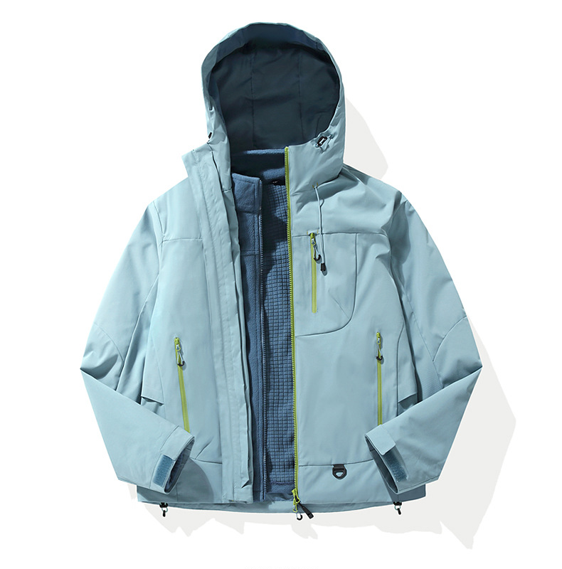 Unisex 3-in-1 Detachable Outdoor Jacket Waterproof Windproof Mountain Coat