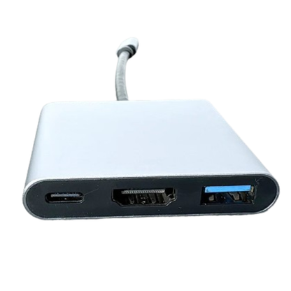 9eight5 USB 3.1-C Type-C to hub adapter connected to a laptop, showing multiple USB ports for device connectivity.