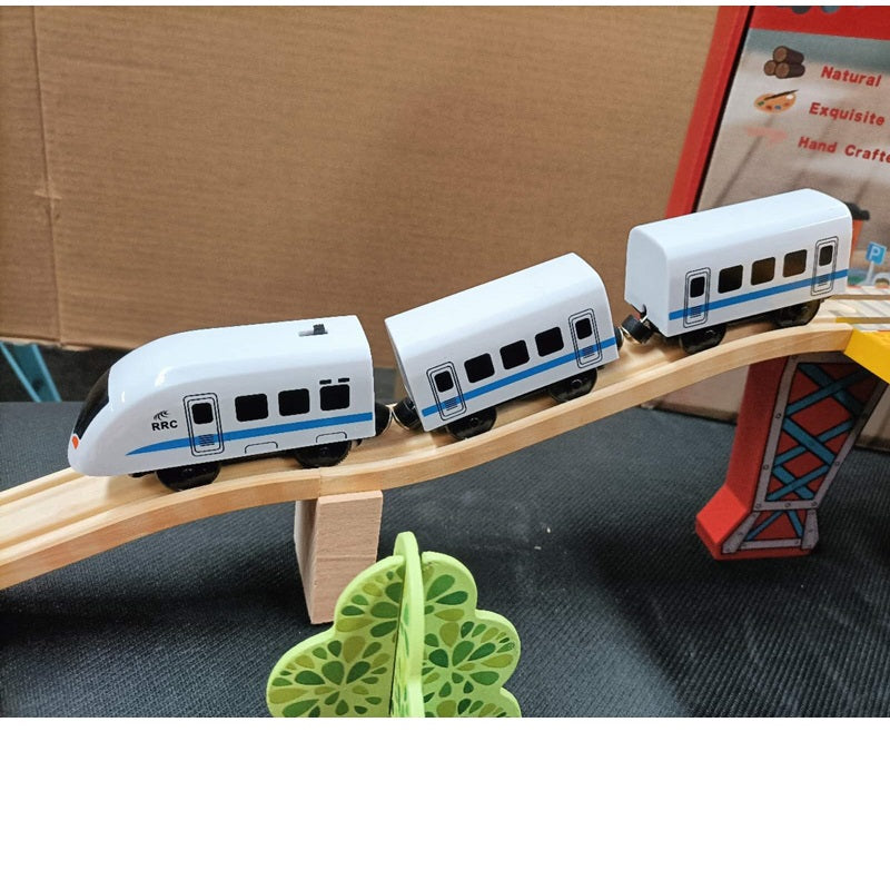 Wooden railway track toy set by dealonlinenz with 78 pieces, including manual control cars for early educational play.