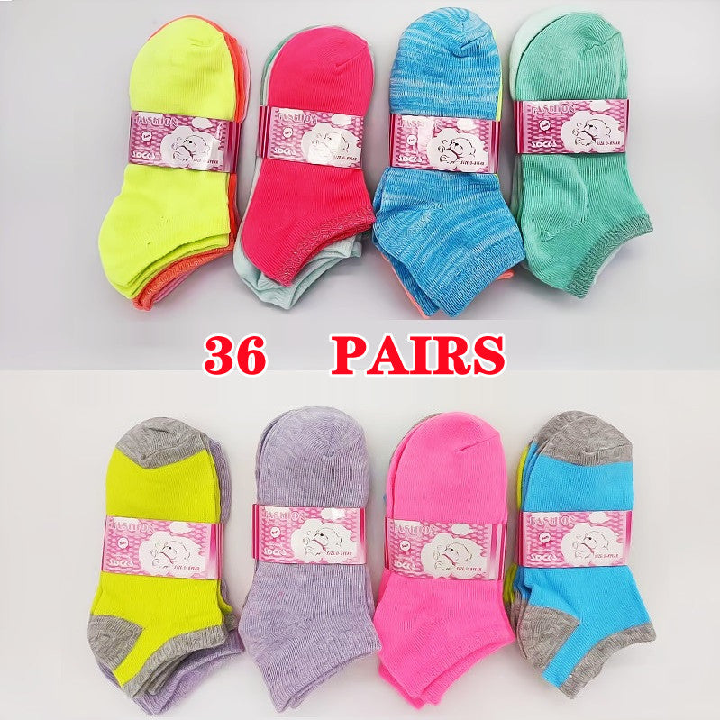 WHOLESALE -  (36 Pairs) Candy Colour Kids Ankle Socks 4 - 6 dealonline.co.nz