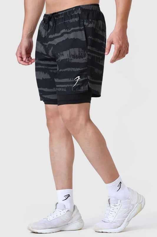 2 in 1 Printed Compression Shorts Olive