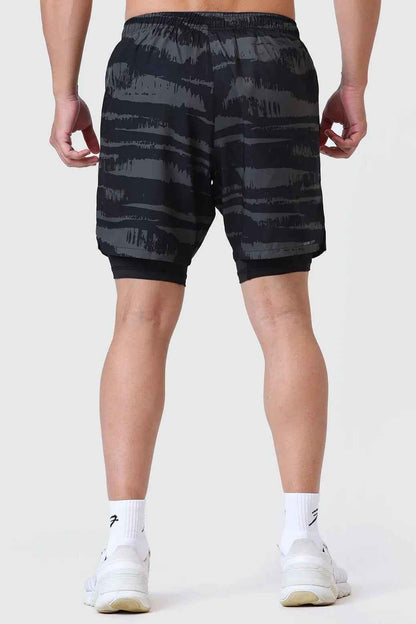 2 in 1 Printed Compression Shorts Olive