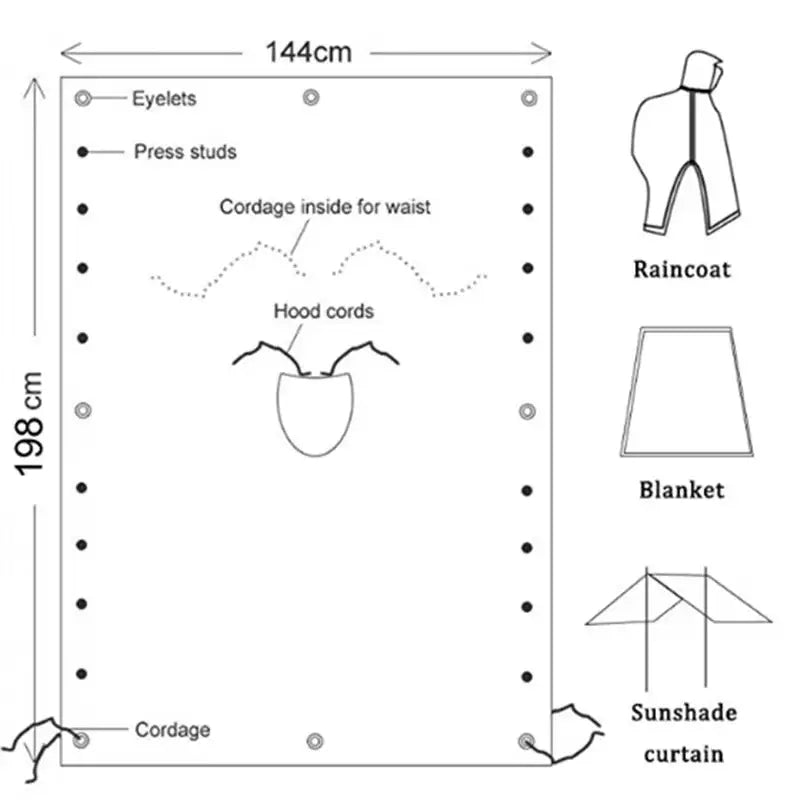 3 in 1 Rain Poncho / Waterproof Tent / Picnic Mat Habicare