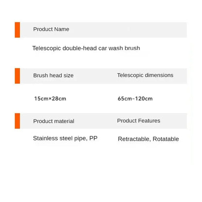 3-Section Telescopic Car Wash Mop with Double Brush Head Habicare