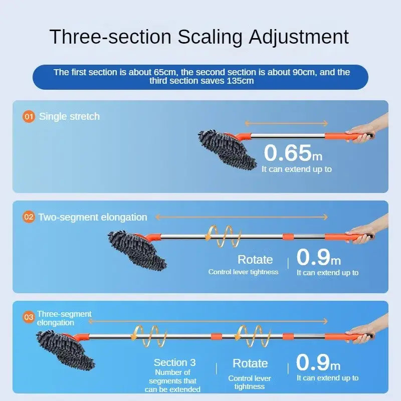 3-Section Telescopic Car Wash Mop with Double Brush Head Habicare